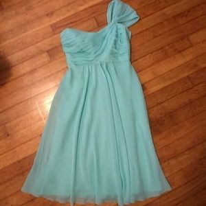 David's Bridal Spa Blue One Shoulder Chiffon Dress